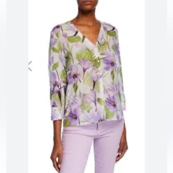 Alice + Olivia Purple and Green Floral Blouse - Picture 12 of 12
